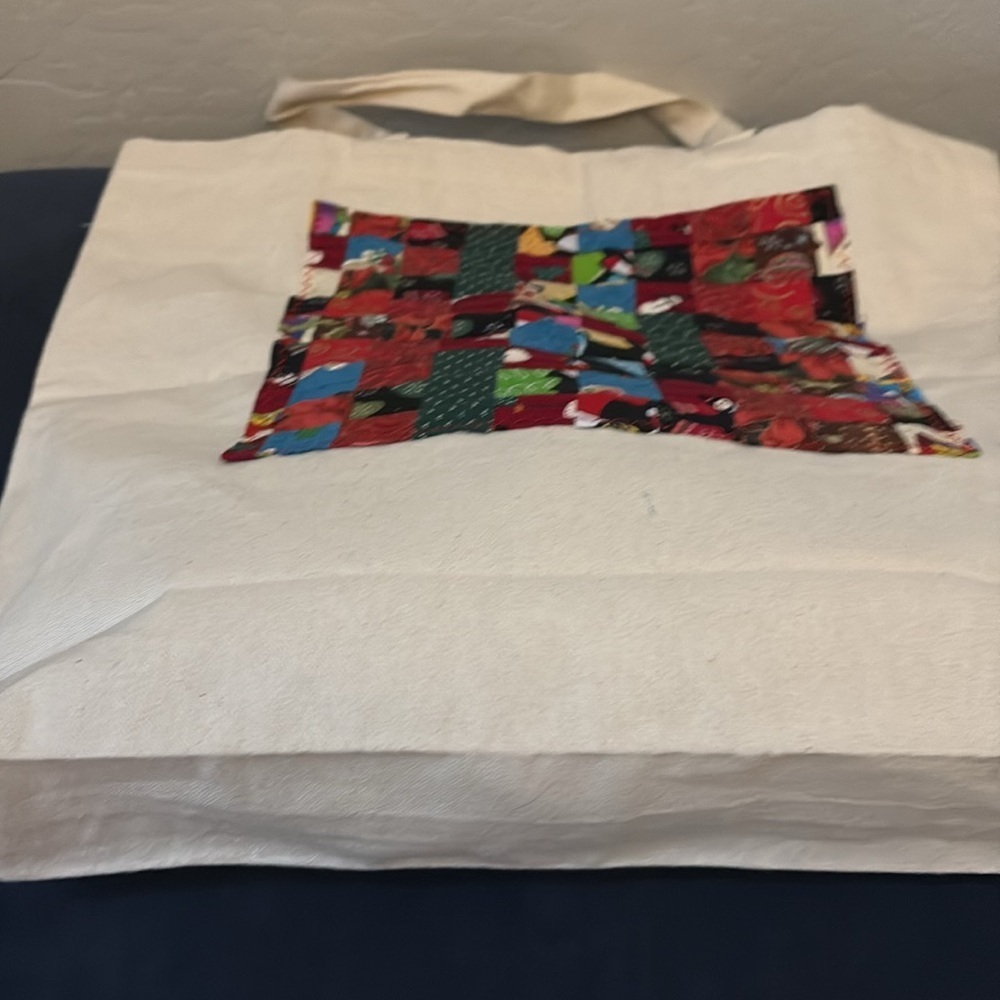 Christmas Themed Hand Crafted Upcycled reusable tote, with quilted top - Picture 5 of 5